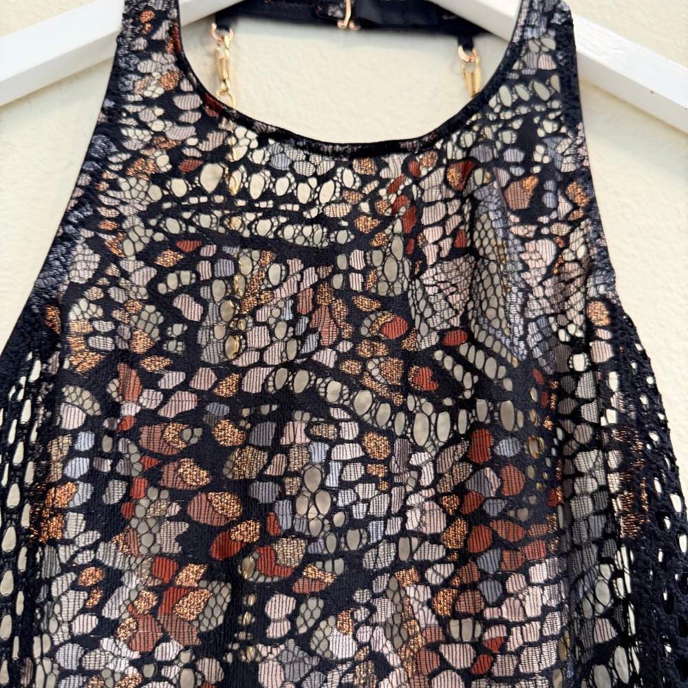 Savage X Fenty Womens Medium Black Lace Fishnet Catsuit Gold Chain Jumpsuit- M - Picture 7 of 16